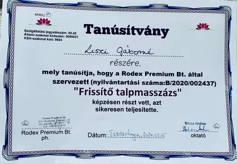 Tanúsítvány: Frissítő talpmasszázs